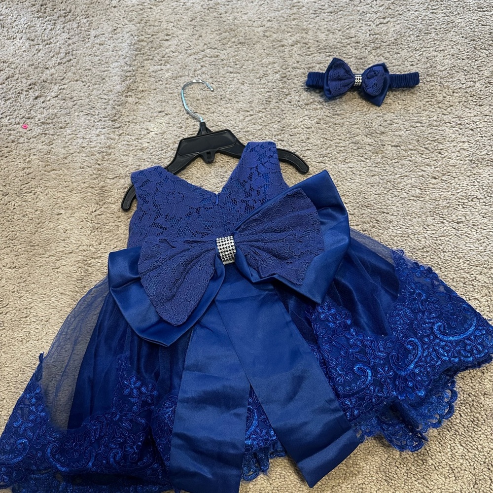 Elegant Blue Lace Baby Dress with Bow
